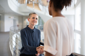 Senior businesswoman meeting with a coworker shaking hands