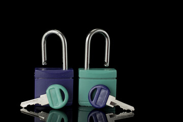 Locked padlock on  black  background secure safety locked