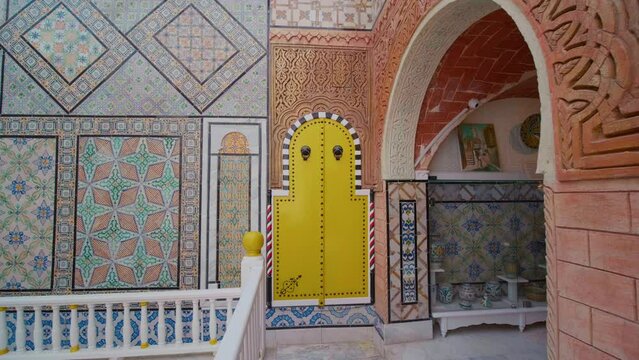 Museum Mosaic House interior. Traditional Sidi Bou Said houses. Sidi Bou Said architecture.