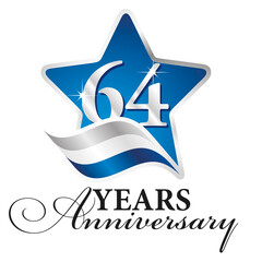 64 years anniversary isolated blue star silver white blue flag ribbon logo icon