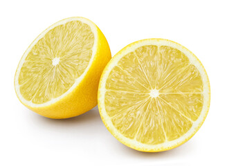 Two delicious lemon halves, isolated on white background