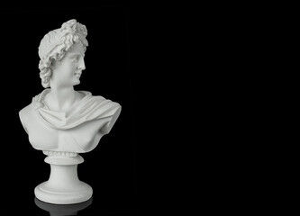 Gypsum statue of Apollo`s head on a background