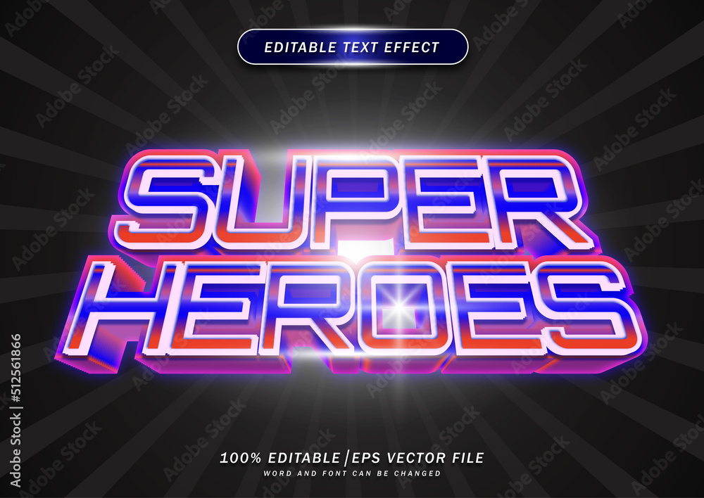 Poster super heroes editable text effect. themed elegant color