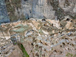 An aerial view of Vardzia cave city and monastery, Georgia