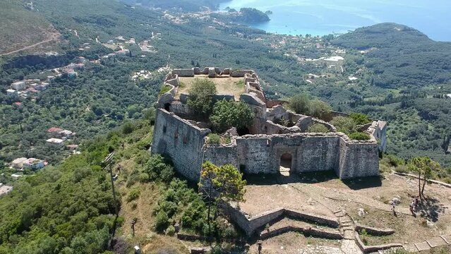 Aerial view of Ali Pascha castle overloking the entire bay of Parga, Epirus Greece
