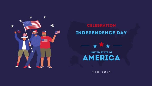 USA independence day footage. Video animation 4K 4096x2160. Happy 4th of July - Happy Independence Day July 4 lettering footage with animation. Available in 4K Full HD and HD video 2D render.