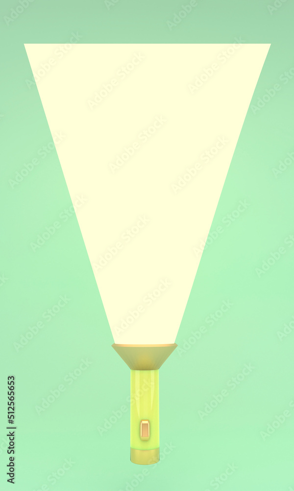 Poster 3d rendering of flashlight with mock up beam as space for text for commercial template background de