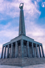 Amazing sunset over the Slavin memorial in Bratislava,  Slovakia, reminiscent of soviet soldiers