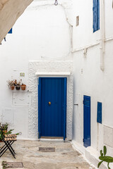 Beautiful and cozy white streets in the town historic center of Ostuni, Apulia Italy