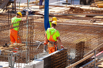 Concrete pouring on the construction site