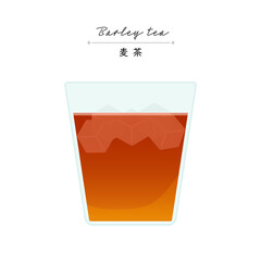 ガラスのコップに入った氷入りの冷たい麦茶 - 夏･熱中症予防のイメージ素材 - 日本語と英語の文字入り