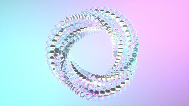 3d Animation Render Of A Abstract Glass Ring Rotating. Smooth Hypnotic Pattern. Infinite Loop