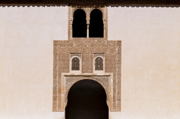 Detail of Moorish style door and window in Alhambra, Granada, Spain