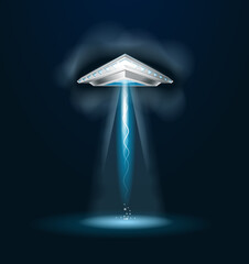 Alien spaceship with  light beam, smoke and glows. 3d vector ufo  © andreyorb
