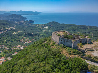 Fototapeta na wymiar Aerial view of Ali Pascha castle overloking the entire bay of Parga, Epirus Greece