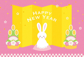 new years greeting card with a rabbit, the Chinese or Japanese zodiac sign for 2023