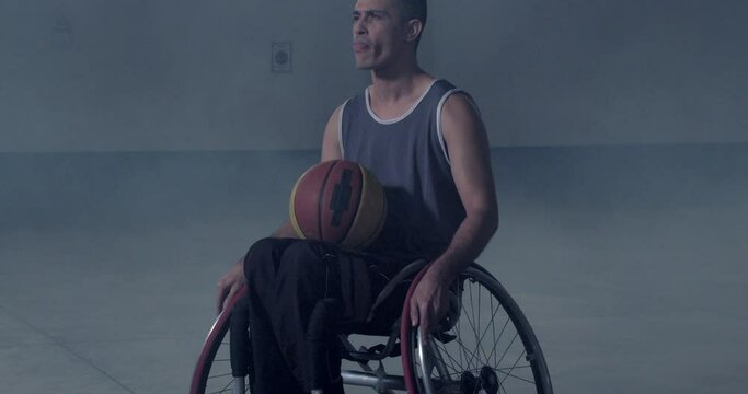 One paraplegic basketball player athelete on wheelchair