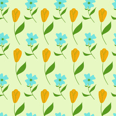 Colorful flowers on yellow background. vector seamless pattern. floral background