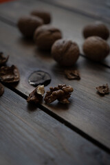 walnuts on wooden background