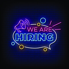 we are hiring Neon Sign On Brick Wall Background Vector