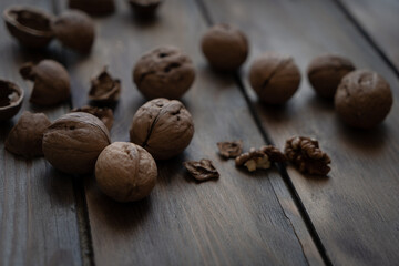 walnuts on wooden background