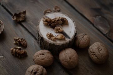 walnuts on wooden background