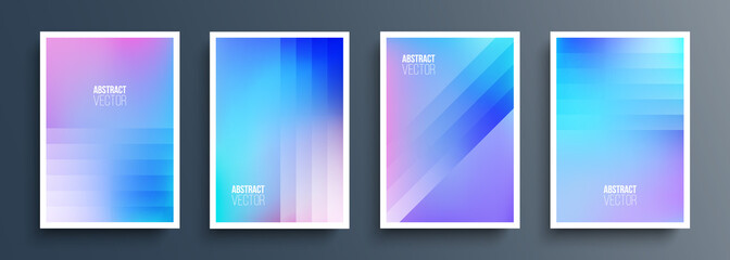 Set of futuristic abstract backgrounds with dynamic gradient lines. Blurred cover templates with soft fluid colors for your graphic design. Glass effect. Vector illustration.