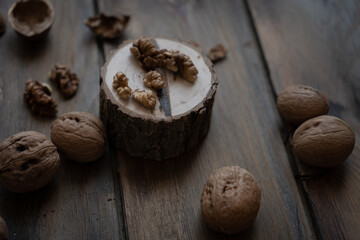 walnuts on wooden background