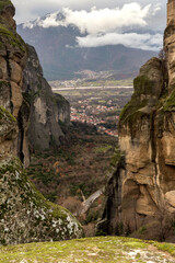 Orthodox monasteries of Meteora (Greece) on the rocks shrouded in fog