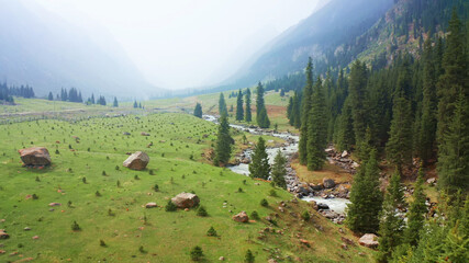 Snowy peaks, slopes of the Tien Shan mountains, Kyrgyzstan