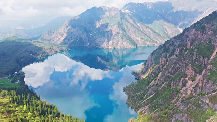 Naklejka na ściany i meble Beautiful mountain lakes, Sura Cheleg Reserve, Kyrgyzstan