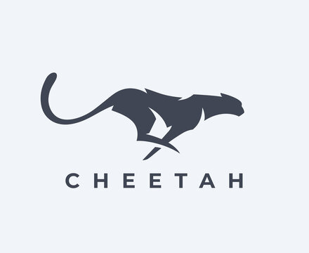 Cheetah logo. Nature speed brand icon. Fastest land animal symbol. Running wild cat silhouette emblem. Vector illustration.