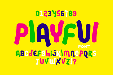 Playful style font design, alphabet letters and numbers vector illustration