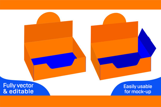 Display Cardboard Box Dieline Template And 3D Box Design