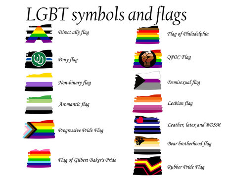 A set of new LGBT flags including Progressive, Aromantic, Philadelphia, QPOC, Demisexual, Lesbian, BDSM, Rubber