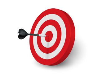 Target with dart in the center. 3D vector illustration isolated on white background