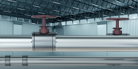 Chemical industry. Background with pipes symbol chemical industry. Steel pipeline in hangar....