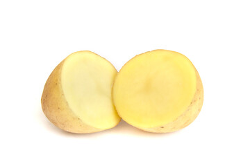Sliced raw potatoes isolated on white background