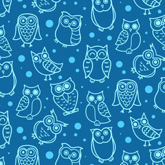 Outline Owl Cartoon Pattern Background