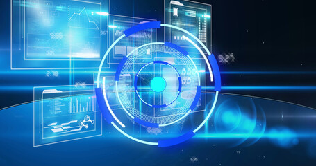Image of light moving over processing circle on scientific graph and data
