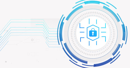 Image of network of connections and padlock on white background