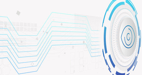 Image of network of connections and eye on white background