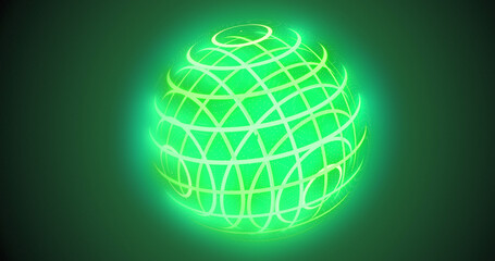 Image of moving shapes and globe on black background