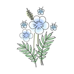 Hand-drawn vector illustration with meadow flowers. Vector illustrations in line art style. Outline vector graphic