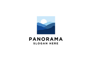 Panorama landscape logo template for holiday and travel vector illustration.