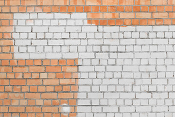 Brick wall white and brown facade exterior urban building with empty space paint design object blank sample background