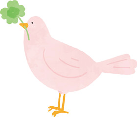 ピンクの鳥とクローバー