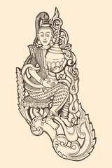 Fototapeta na wymiar Indian illustration of women carrying jars - Out line