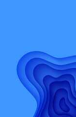 Abstract background in paper cut style. 3d wallpaper with cut out deep waves modern cover. Blue color layers with smooth shadow papercut art. Vector card illustration, origami geometric shapes