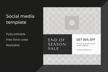 Seasonal sale discount black and white social media post template web internet announce vector